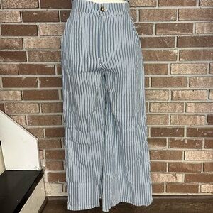 high rise blue & white striped wide leg cropped pants from hollister